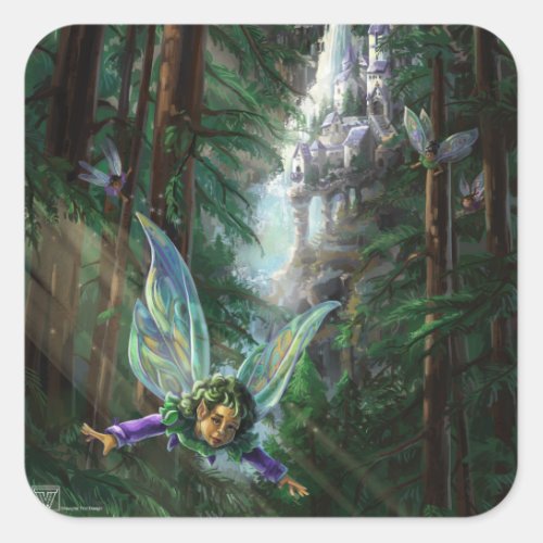 Forest Fairies and Waterfall Castle Square Sticker