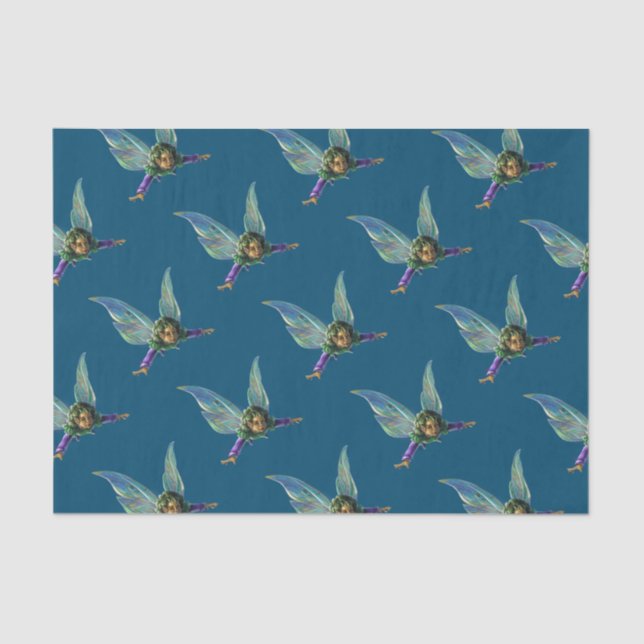 Forest Fairies Pattern on Blue Tissue Paper (Front)