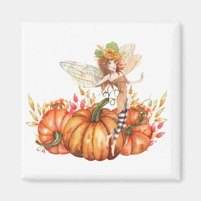 Forest Fairy & Autumn Pumpkin Bouquet  Magnet (Front)