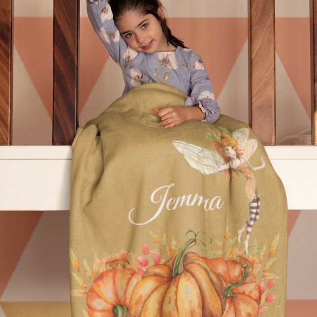 Forest Fairy & Autumn Pumpkin Bouquet Personalized Fleece Blanket (Creator Uploaded)