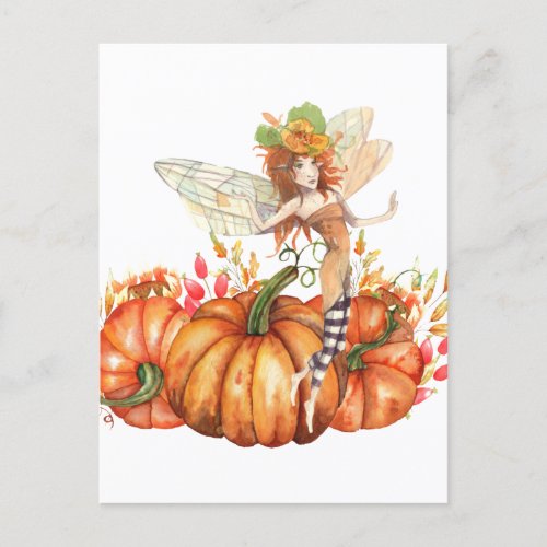 Forest Fairy  Autumn Pumpkin Bouquet  Postcard