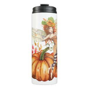 Forest Fairy & Autumn Pumpkin Bouquet Thermal Tumbler