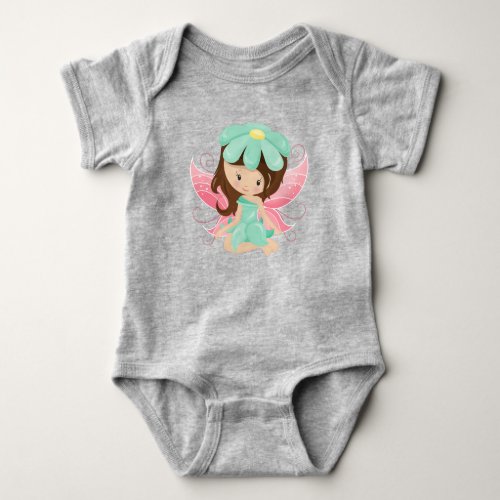 Forest Fairy Cute Fairy Brown Hair Flowers Baby Bodysuit