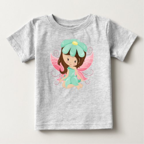 Forest Fairy Cute Fairy Brown Hair Flowers Baby T_Shirt