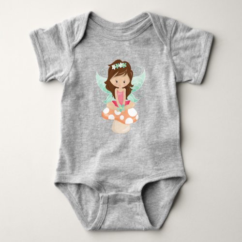 Forest Fairy Cute Fairy Brown Hair Mushroom Baby Bodysuit