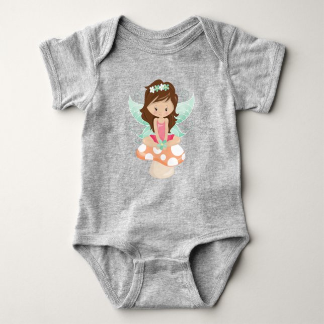 Forest Fairy, Cute Fairy, Brown Hair, Mushroom Baby Bodysuit (Front)
