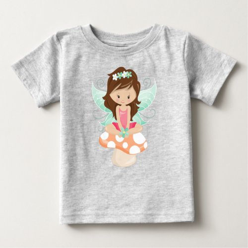 Forest Fairy Cute Fairy Brown Hair Mushroom Baby T_Shirt