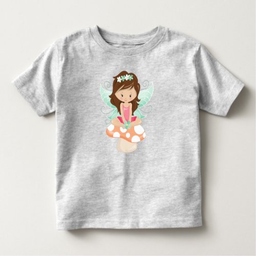 Forest Fairy Cute Fairy Brown Hair Mushroom Toddler T_shirt