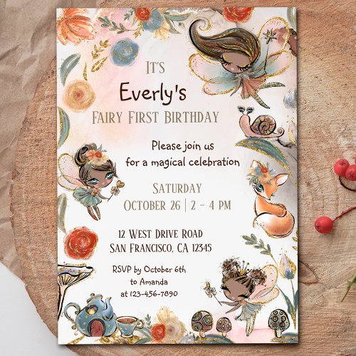 Forest Fairy First Birthday Magical Party Invitation