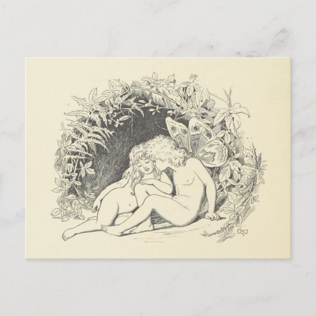 Forest Fairy in Love Vintage Drawing Postcard (Front)
