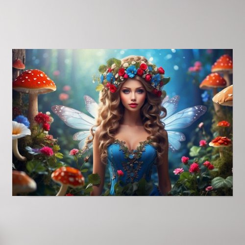 Forest Fairy With Flowers Poster
