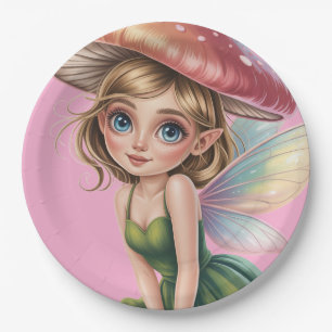 Forest Fairy with Mushroom Hat Illustration Paper Plates