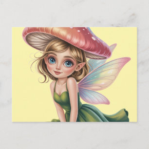 Forest Fairy with Mushroom Hat Illustration Postcard