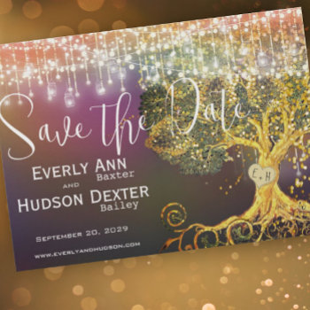 Forest Fairytale Purple Gold Wedding Save The Date Invitation by samack at Zazzle