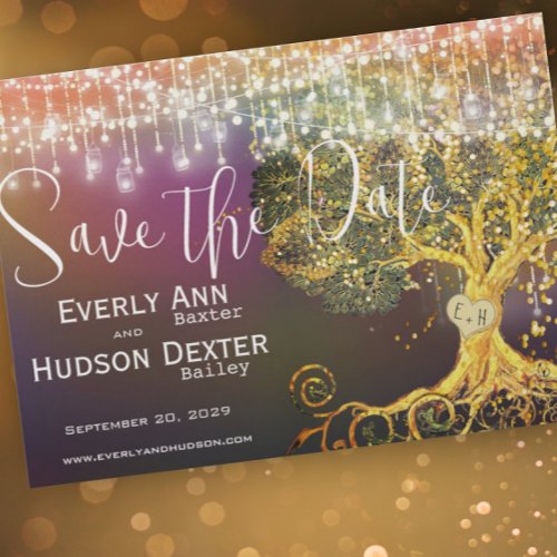 Forest Fairytale Purple Gold Wedding Save the Date Invitation