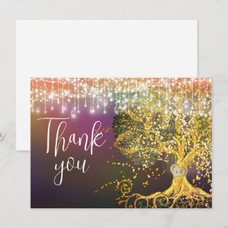 Forest Fairytale Purple Gold Wedding Thank You Card