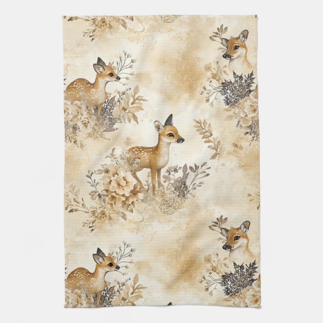 Forest Fawn Animal Pattern Kitchen Towel (Vertical)