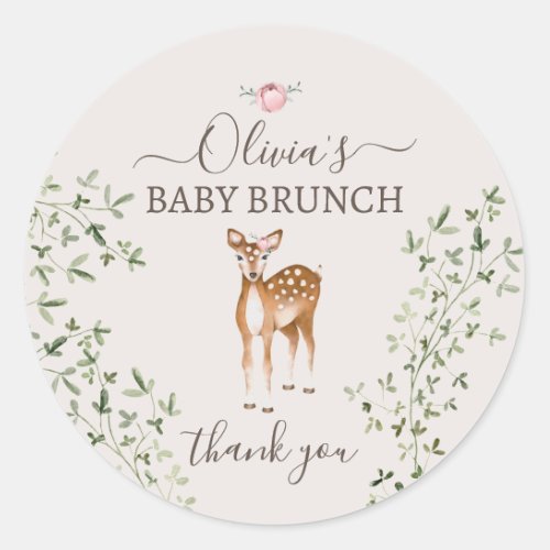 Forest Fawn Baby Shower Classic Round Sticker