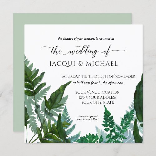 Forest Fern Foliage Watercolor Wedding  Square Invitation
