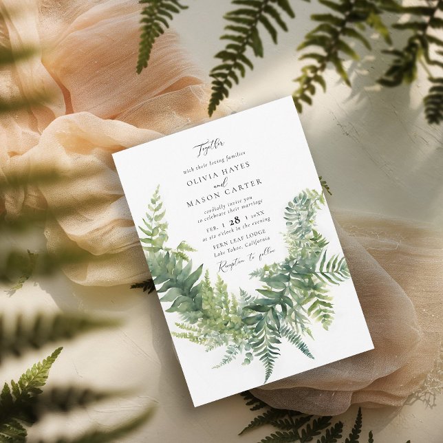Forest Fern Mountain Woodland Chic Elegant Wedding Invitation (enchanted forest wedding invitation botanical frame ferns outdoors mountains nature garden whimsy)