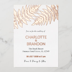 Forest Ferns Outdoors Wedding Rose Gold  Foil Invitation