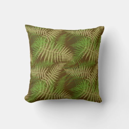 Forest Ferns Pattern Brown and Green Throw Pillow