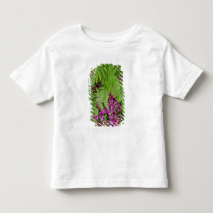 Forest ferns with pink flower petals on ground toddler t-shirt
