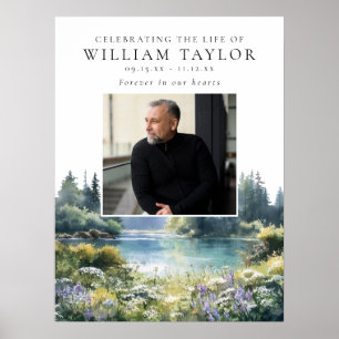 Forest Floral Lake Celebration Of Life Sign