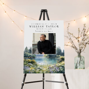 Forest Floral Lake Celebration Of Life Sign