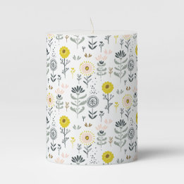 Forest Floral Pink Yellow Pillar Candle