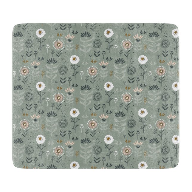 Forest Floral Sage Green Cutting Board (Front)