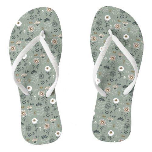 Forest Floral Sage Green Flip Flops