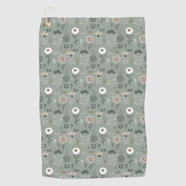 Forest Floral Sage Green Golf Towel (Front)