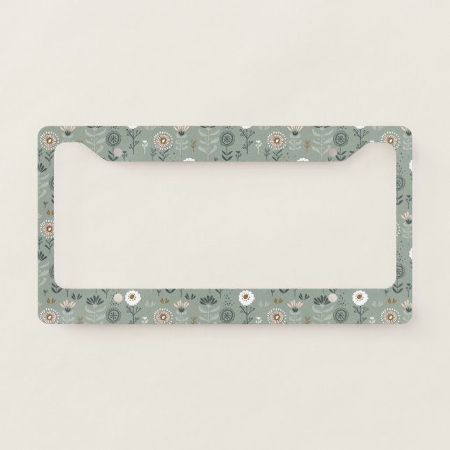 Forest Floral Sage Green License Plate Frame (Front)