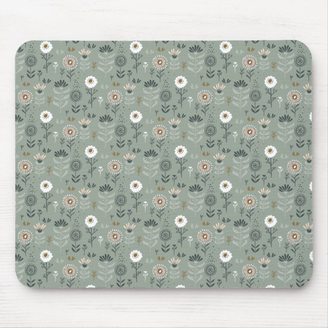 Forest Floral Sage Green Mouse Pad (Front)