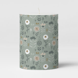Forest Floral Sage Green Pillar Candle
