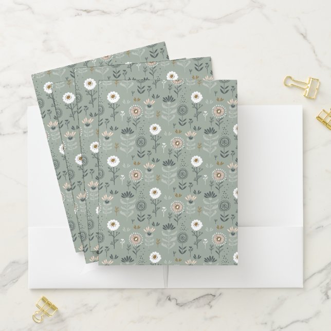 Forest Floral Sage Green Pocket Folder (In Situ)