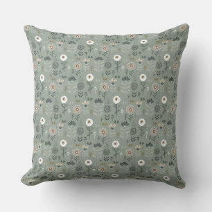 Forest Floral Sage Green Throw Pillow
