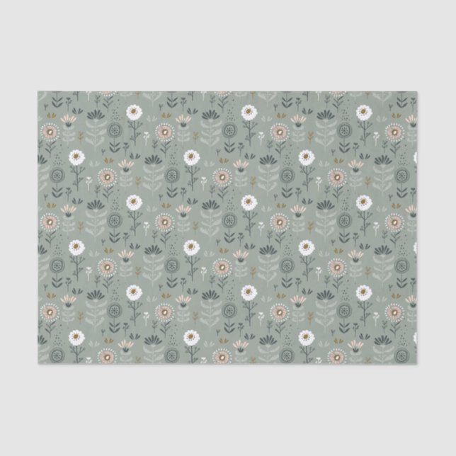 Forest Floral Sage Green Tissue Paper (Front)