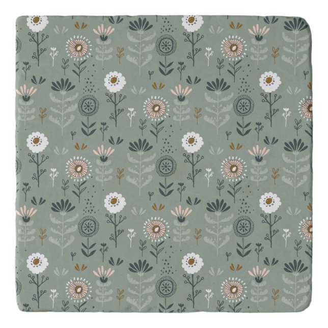 Forest Floral Sage Green Trivet (Front)