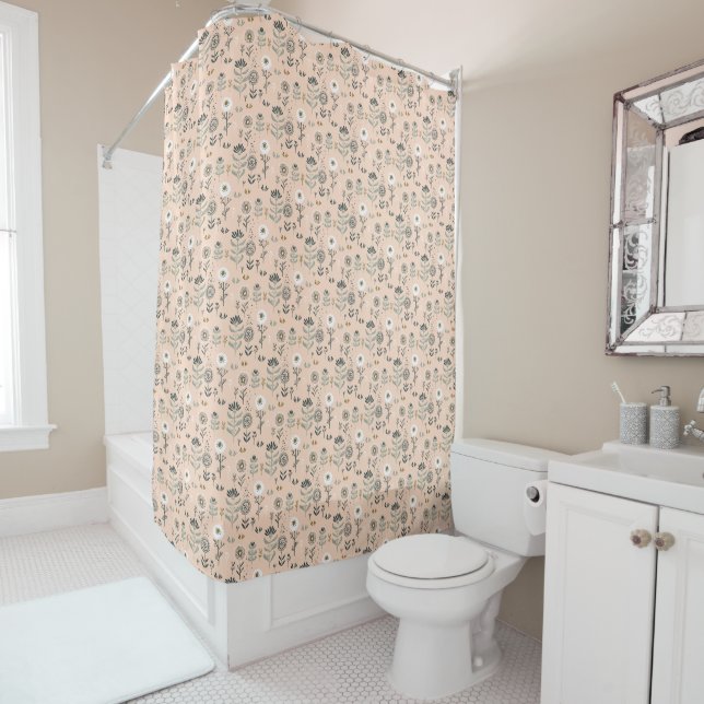 Forest Floral Soft Peach Shower Curtain (In Situ)