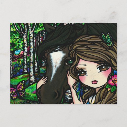 Forest Flower Horse Girl Fairy Fantasy Postcard