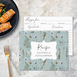 Forest Flower Leaves Floral Botanical Recipe Card