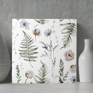 Forest Flowers and Fern Leaves Floral Botanical Ceramic Tile