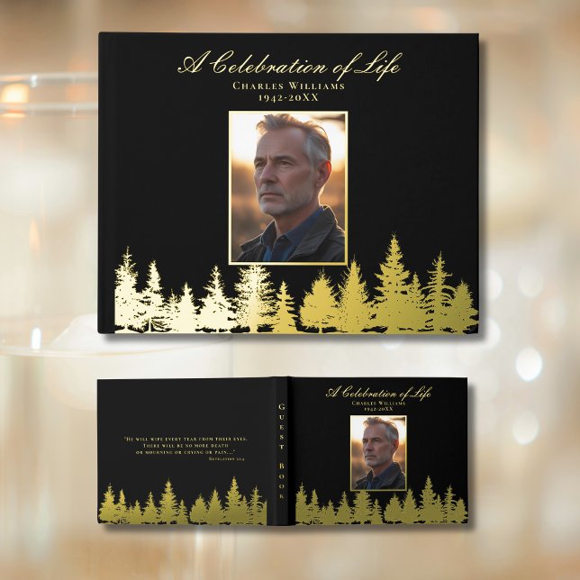 Forest Foil Funeral Guest Book Celebration of Life (Creator Uploaded)