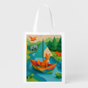 Forest Folded Animals – Colorful Origami Wildlife Grocery Bag