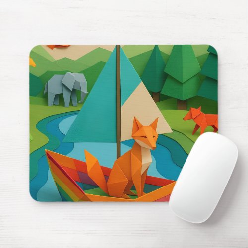 Forest Folded Animals – Colorful Origami Wildlife Mouse Pad