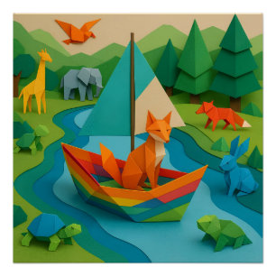 Forest Folded Animals – Colorful Origami Wildlife  Poster