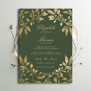 Forest Foliage Botanical Elegant Script Wedding Invitation