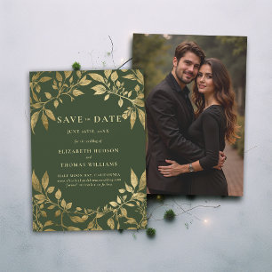 Forest Foliage Botanical Photo Wedding Save Date Invitation